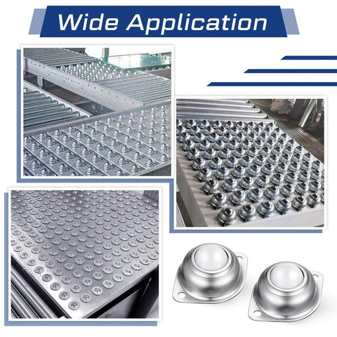 60 Pcs 1 Inch Nylon Roller Ball Transfer Bearings with Stainless Steel Housing for Conveyor Systems shown in wide application