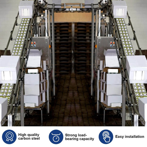 Conveyor system with boxes using 60 Pcs 1 Inch Nylon Roller Ball Transfer Bearings with Stainless Steel Housing for smooth transport