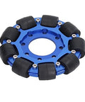 Omni Wheel 4in Aluminium Alloy Hub Omnidirectional Wheel for Robot DIY, Blue with Silicone Rollers, Double Layer Paint