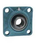 Front view of 3-3/16 in 4-bolt piloted pillow block bearing, heavy set-screw single unit, UCFS-style mounted sealed ball bearing insert.
