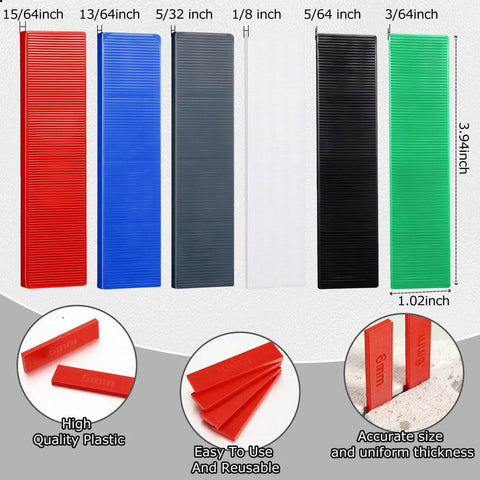 120 Pcs Plastic Flat Shims For Leveling Structural Tile And Surfaces Durable PP Material Sturdy Reliable in various colors and sizes.