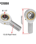 POSB8 Rod End Bearing with 1/2 Inch Bore and 1/2-20 Right Hand Thread, self-lubricating male Heim joint rod ends