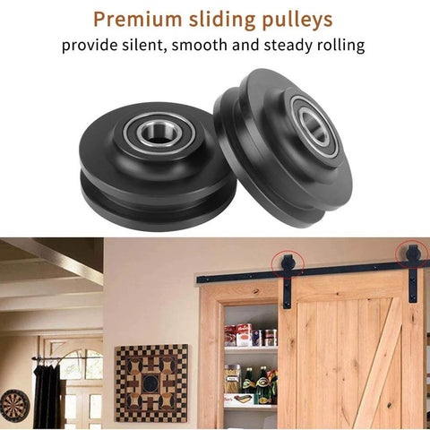 12 FT Double Sliding Barn Door Hardware Track Kit for Wood Slab Doors with J Shape Hanger Design and heavy-duty sliding pulleys