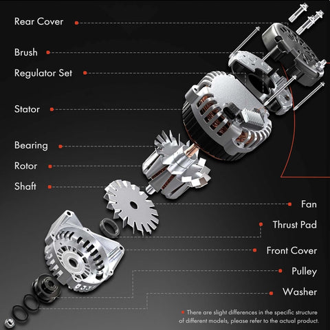 Exploded view of Beefed Up 12V 130A Alternator For Scion FRS 2013 2016, Subaru BRZ 2013 2016, Toyota 86 2017 2019, components labeled