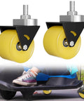Upgrade Complete Caster Wheels Assembly Fit for Razor Crazy Cart XL DLX, 360° Widen Caster Wheel 70mm × 50mm, yellow, installed on cart