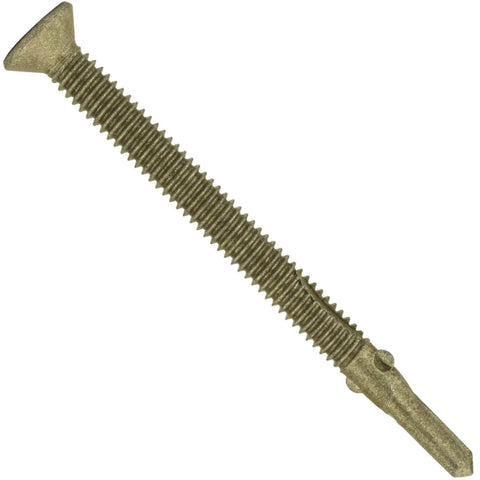 #14 x 3-1/4 Reamer Tek Torx Self Drilling Screws for Wood to Metal, single screw image with star head and T30 drive