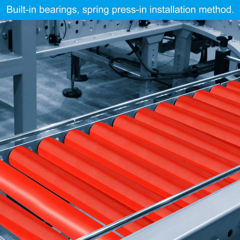 Durable Polyurethane Coated Conveyor Roller 2.4 Inch Diameter 20 Inch Length Red With Stainless Steel Shaft installed on conveyor