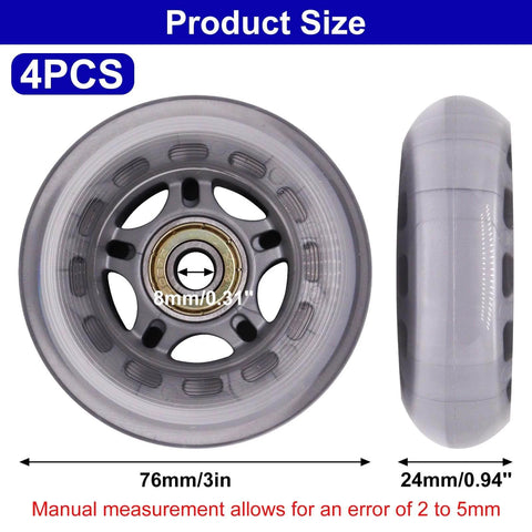 Inline Skate Wheels with Bearings, 3 Inch Roller Blade Wheels 76mm Outdoor and Indoor Clear Wheel for Office Chairs, Luggage