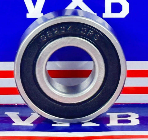 Front view of S6204-2RS Hybrid Ceramic Bearing 20x47x14mm ABEC-5, showcasing black rubber seals and stainless steel rings.