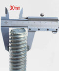 Close-up of a caliper measuring the 30mm diameter of the threaded stem of a Heavy Duty 6 Inch Locking Swivel Caster Wheel for Scaffolding.