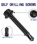 100pcs 410 Stainless Steel #8x1 Hex Washer Head Self Drilling Screws, Black Oxide Self Tapping Tek Screws for Metal Plates, Heat Treated