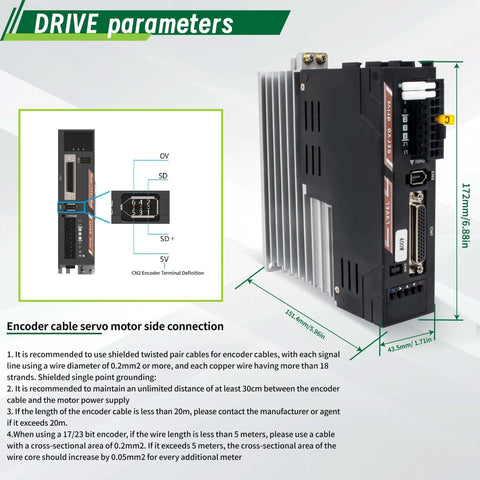Servo Linear Actuator ZBX80 Plus CNC Linear Stage Motion Platform+400W 220V Servo Motor Without Brake+Driver, side view with encoder cable connection diagram
