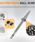 SFU1605 Ball Screw Set 1000mm with Metal Ball Nut, includes BK BF12 End Supports and Coupler, 16mm Diameter, 5mm Lead, High Precision