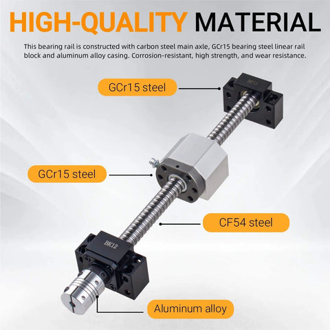 SFU1605 Ball Screw Set 1000mm with Metal Ball Nut, BK BF12 End Supports and Coupler, 16mm Diameter, 5mm Lead, CF54 Steel