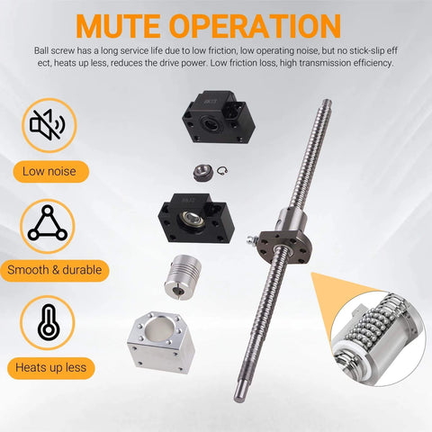 SFU1605 Ball Screw Set 1000mm with Metal Ball Nut, BK BF12 End Supports and Coupler, featuring low noise and durable operation.