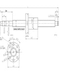 Technical diagram of SFU1605 Ball Screw Set 1000mm with Metal Ball Nut, BK BF12 End Supports, and Coupler, 16mm Diameter, 5mm Lead.