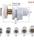 Diagram of 4PCS 27mm shower door rollers replacement with copper rod pulley, sizing details, nylon runners, stainless steel hardware