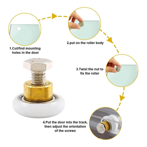 Installation steps for 4PCS Shower Door Roller Runners 19mm Sliding Replacement Wheels for Bathroom Glass Doors