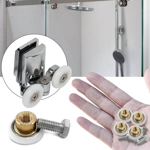 20mm Shower Door Rollers 4PCS Replacement Set for Bathroom Glass Sliding Doors with Smooth Quiet Wheels, screws in hand
