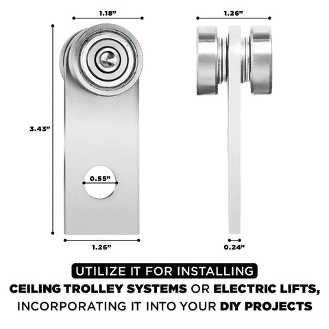 Diagram of 2 Wheels Trolley Assembly Rollers with Dual Bearings Steel Strut Channel Hardware