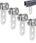 Four 2 wheel silent trolley assembly rollers with deep groove bearings, galvanized steel, for 1-5/8 inch strut channels