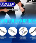 Person using 12-Way Slide Hammer Puller Set on car dent, showing tool attachments, highlighting Front Wheel Hub Bearing & Rear Wheel Axle Remover