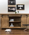 4FT Super Mini Sliding Barn Door Cabinet Hardware Kit for Double Doors TV Stands and Small Wardrobe Cabinets in use