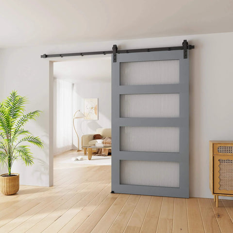 Installed 7.5FT Sliding Barn Door Hardware Kit for Single Doors up to 45 Inch, Heavy Duty Carbon Steel Track in modern room setting