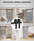 6.8FT Sliding Barn Door Hardware Kit with Upgraded Packaging for Single Doors up to 41 Inch shown in kitchen, pantry, cloakroom, bedroom settings