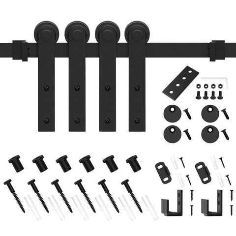 7FT Super Mini Barn Door Hardware Kit for Sliding Double Doors TV Stands and Wardrobe Cabinets with I Shape Hanger Carbon Steel
