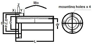 Technical diagram of SMSF12WUUE NB 12mm Slide Bush Miniature Linear Motion Bushings Bearing with mounting holes