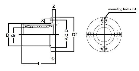 Technical diagram of SMSF25UU 25mm Slide Bush Bushings Motion Linear Bearing for stable alignment in automation systems, 1-pack.