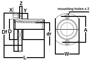 Technical diagram showing the dimensions and mounting details of the ✝️ SMST12UUE NB 12mm Slide Bush Bushings Miniature Motion Linear Bearing.