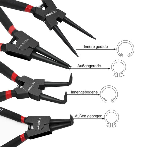 Snap Ring Pliers Set, Heavy Duty 4PCS-7 inch Internal/External Circlip Pliers Kit with straight and bent jaw tips for C-Clip ring remover