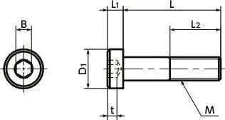 Technical drawing of SLHS-M6-8 NBK Socket Head Cap Screws - Low Profile 20-Pack - Made in Japan, showing dimensions.