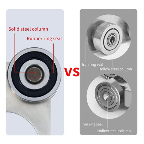 Comparison of solid and hollow steel columns with rubber and iron seals for 4 Wheel Trolley Assembly Rollers with Sealed Bearings