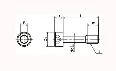 Technical drawing of SSC-8-32-1/2 NBK Socket Head Cap Captive Screws (Inch Screws) - Made in Japan with dimensions.