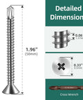 Detailed dimensions of 100pcs #10 x 2 410 Stainless Steel Flat Head Self Drilling Screws for sheet metal and plastic with matching drill bit