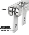 304 Stainless Steel 2 Wheel Trolley Assembly Rollers with Dual Bearings for 1-5/8 Inch Strut Channel, close-up view