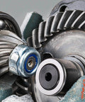 Close-up of metal gears and bearings, focus on uxcell CF18/KR40 X Cam Follower Track Runner Bearing, 304 Stainless Steel, hex socket