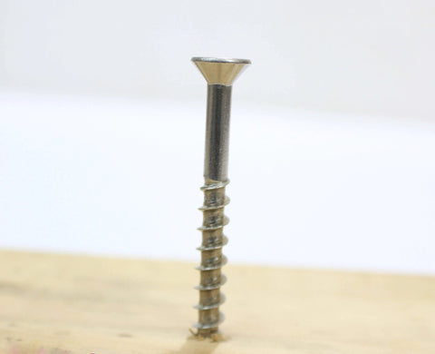 Close-up of #10 x 2-1/2 Inch Stainless Steel Deck Screw with Flat Head and Type 17 Wood Cutting Point
