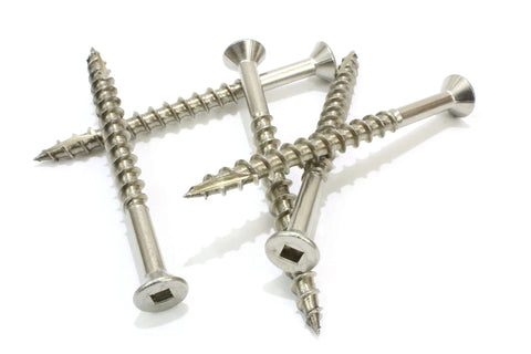 #10 x 2-1/2 Inch Stainless Steel Deck Screws with Square Drive and Type 17 Wood Cutting Point displayed on a white background