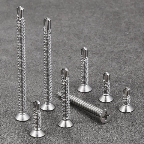 Assorted 500pcs #8 x 5/8 Inch Flat Head Self Tapping Sheet Metal Screws Stainless Steel High Strength Quick Self Drilling Screws