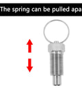 Stainless Steel Spring Plunger with Pull Ring Set, Stubby Hand-Retractable Non-Locking Index Plunger, vertical view with spring extension