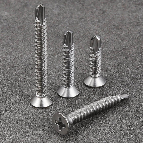 600pcs #8 x 1/2 Inch Flat Head Self Tapping Sheet Metal Screws Stainless Steel High Strength Quick Self Drilling Screws with Deep Threads