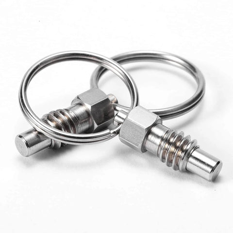 2 Pack Stainless Steel Spring Plunger with Pull Ring, 1/4-20 Thread Non-Locking Stubby Hand-Retractable Index Plungers