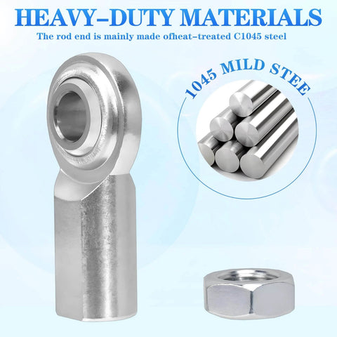 5/16 x 5/16-24 Rod End Bearing Heim Joint Kit, right hand female thread, steel rod ends with jam nut, material details shown