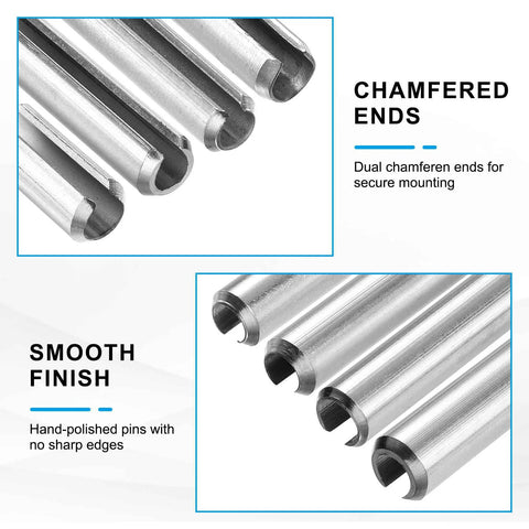60Pcs Slotted Split Roll Pins Set 4mm Diameter and 14mm Length, Silver MECCANIXITY with chamfered ends and smooth finish details