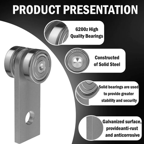 Product presentation for 2 Wheel Trolley Assembly Rollers for 1-5/8 Inch & Taller Strut Channel with 6200z bearings.