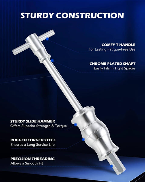 Image showing a sturdy slide hammer with comfy T-handle, chrome plated shaft, used in 2 in 1 Blind Hole Bearing Puller & Bushing Press Kit.